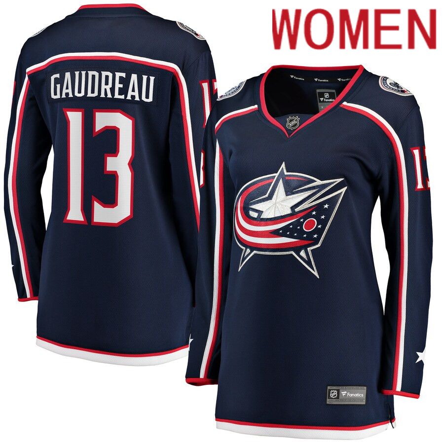 Women Columbus Blue Jackets 13 Johnny Gaudreau Fanatics Branded Navy Breakaway Player NHL Jersey